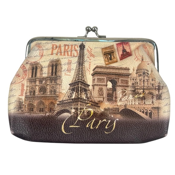 Vintage Paris Print Clutch Purse – Eiffel Tower & Landmark Design - Picture 1 of 7